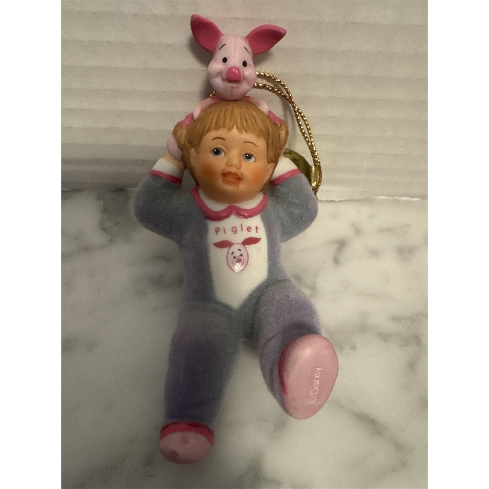 Disney Pooh‎ Piggyback Piglet Christmas Ornament Ashton Drake Ceramic Felt RARE